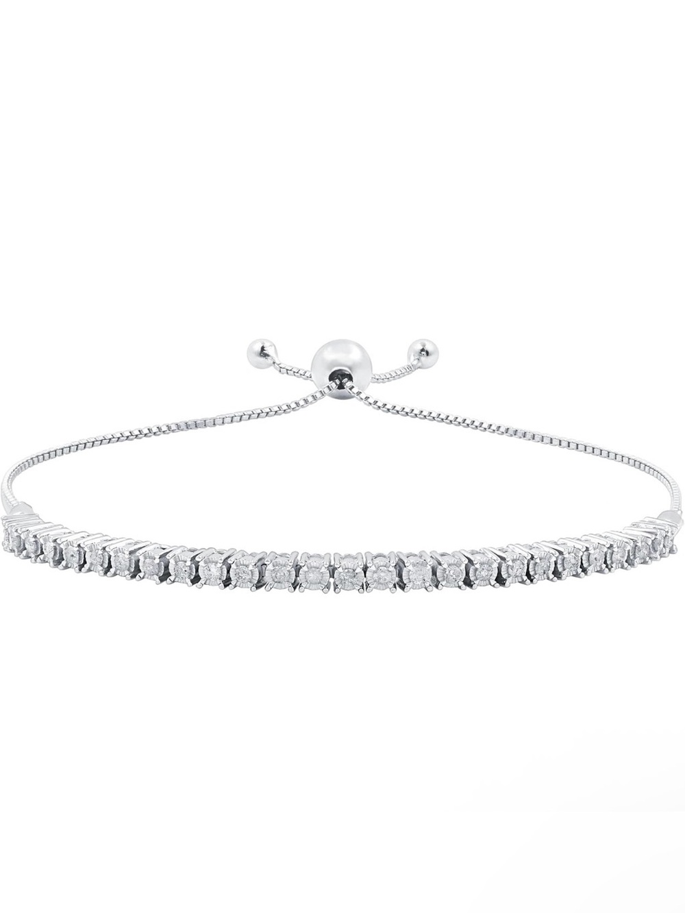 1/2 CTW Authentic Diamond Bolo Bracelet 925 Sterling Silver Round Cut
